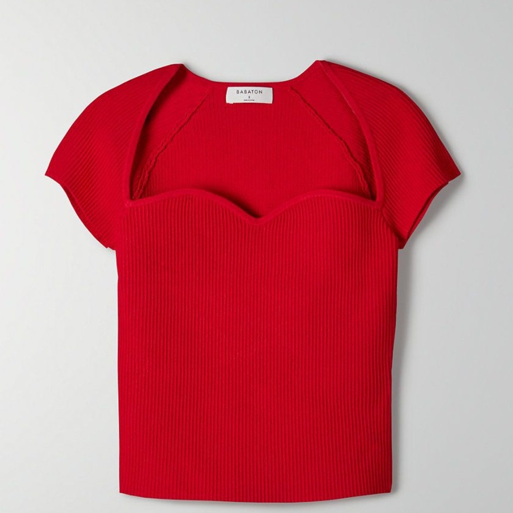 Aritzia BabatonSculpt Knit Sweetheart Top in Red